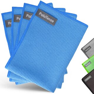 PoloTenze Premium Mikrofaser Trockentuch | Waffeltuch | 40x60 cm | für Auto, Glas, Küche, Geschirr, Bad | 4er Pack Blau