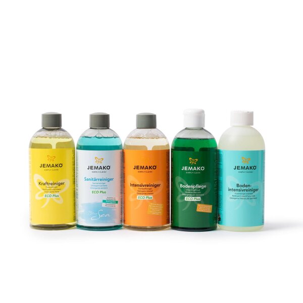JEMAKO 5-teiliges Reinigungsset Komplett – Kraft-, Boden-, Sanitär- & Intensivreiniger