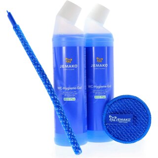 Jemako WC-Hygiene-Gel - Duopad mini blau (Ø ca. 9,5 cm) - CleanStick mini blau - inkl. Sinland feinmaschiges Wäschenetz (1500ml)