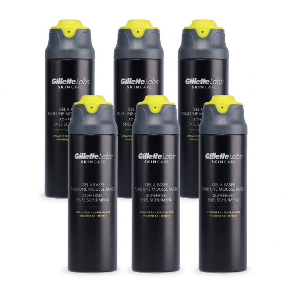 Gillette Labs Rasiergel 6 × 198 ml – ohne Alkohol, Meeresalgen, Zedernholzduft